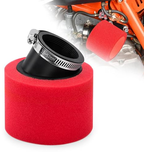 Tunejoy Filtre à Air de Moto Double Mousse Sponge de 48mm Bouche Biseau pour 50CC 70CC 90CC 110CC 125CC 150CC ATV Dirt Vélo de Saleté Moto Kart Quad Scooter Rouge
