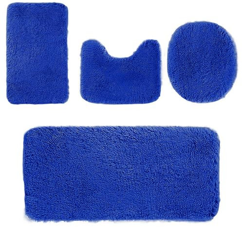 Heavyoff Juego de 4 Alfombra Baño Antideslizante, Alfombrilla de Baño Absorbente, Alfombra De Baño Lavable a Máquina para Bañera,Ducha y Baño, Azul