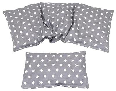 STERNE Kirschkernkissen 2 er Set 3 Kammer + kleines 36 x 18 cm Kirschkernkissen Körnerkissen Wärmekissen XXL Dinkel Weizen Kältekissen Mikrowelle + Backofen (Grau Sterne, Raps)