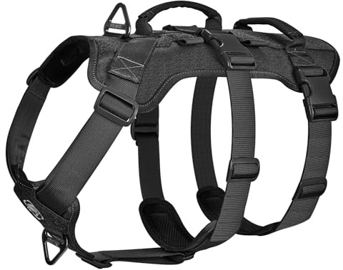 OneTigris Escape Proof Dog Harness, No Pull Dog Harness with Handles, Tactical Multi-Use Support Dogs Harnes for Large Dogs Everyday Wear Walking Hiking Training（Black, M)
