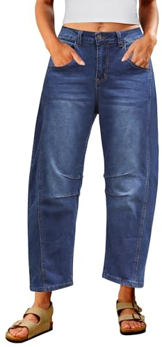 Utyful Barrel Jeans Damen Cropped Baggy Trendy Hohe Taille Distressed Loose Stretch Denim Hose Jeans mit Taschen
