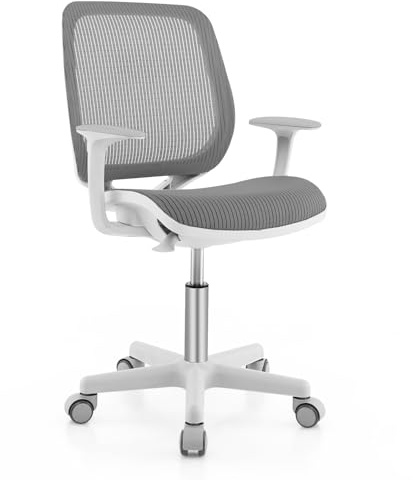 COSTWAY Barnskrivbordsstol roterbar, sitthöjd 43–55 cm, justerbar höjd, ungdomsstol, ergonomisk med hjul, snurrstol, kontorsstol med ryggstöd och armstöd för barn från 6 år (grå)