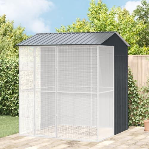 Massbinet Voliere Anthrazit 215x210x247 cm Stahl Vogelfreiheit mit geräumigem Innenraum