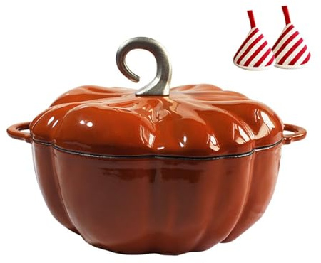 Cocotte De Calabaza Cazuela De Calabaza Fundida Esmaltada Olla Antiadherente Con Tapa, Cazuela Versátil Para Cocina Con Abrazadera Triangular Aislante Del Calor, Compatible Halloween(20cm/7.87in)