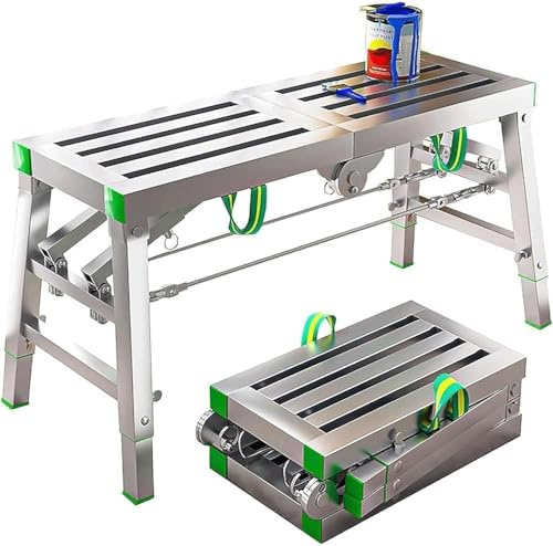 Plataforma De Trabajo Plegable, Plataforma De Trabajo, Capacidad De Carga 400 Kg – Andamio Portátil, Ajustable En Altura, Taburete De Aluminio, 140×40cm
