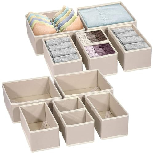 Stowetry 12 Pack Drawer Dividers,Beige Fabric Clothes Drawer Organisers