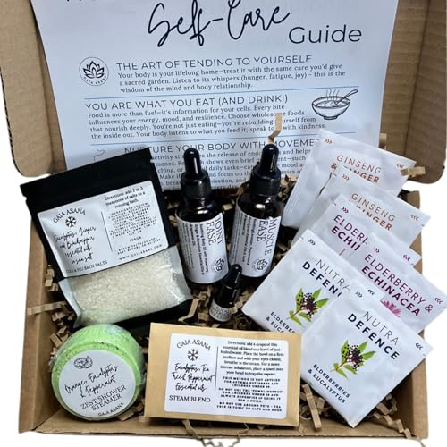 Winter Wellness Gift Box for Women & Men - Cold & Flu Care Pamper Hamper with Muscle Massage Oil, Bath Salts, Shower Steamer, Inhalation Blend & Herbal Tea - Natural Aromatherapy Recovery Gift Set