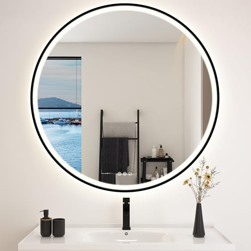 STARLEAD Badspiegel-Rund-mit-Beleuchtung 100cm Diameter, LED-Spiegel-Rund mit Bluetooth, Dimmbar, 3 Lichtfarben, Entfogging, Memory of Light, IP44 HD Hartglas Schwarz Badezimmerspiegel