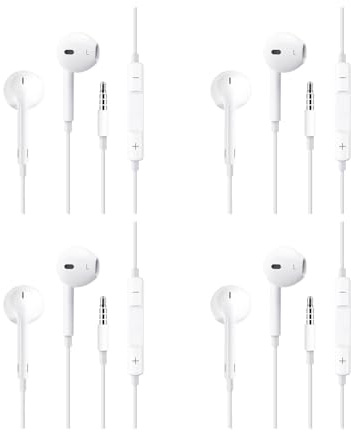 Auriculares con Cable 3.5mm - Pack de 4 Auriculares con Micrófono y Control de Volumen - Compatibles con Teléfonos Móviles, Tabletas y Dispositivos de Audio, Calidad de Sonido HiFi Superior