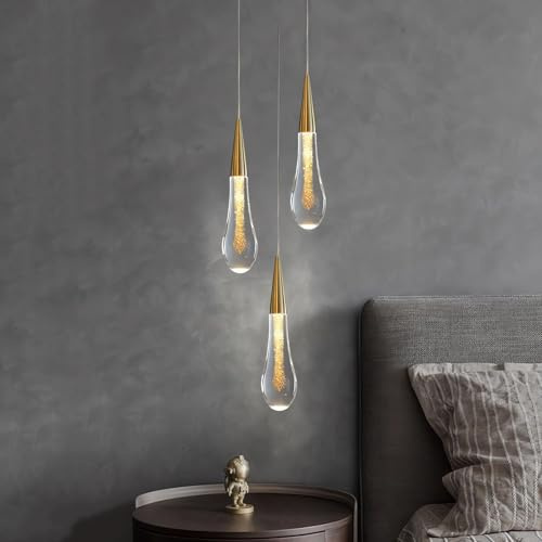 J.SUNUN Lampadario pendente A LED Scale Lunghe Per Soffitti Alti Moderna Oro 3-luci luce calda 3000K Lampada A Sospensione Regolabile In Altezza Per Villa Scale Soggiorno Camera da letto