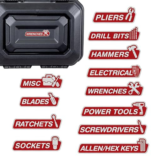 Magnetiska verktygslådor – 12 stycken hartslådor | magnetiska verktygsmärken | För att organisera för garage, verkstad, vagnar, skåp, hushållsmekaniker