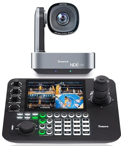 Tenveo 4K PTZ Camera and Controller Bundle/Kits - 20X AI Tracking HDMI/USB3.0/LAN(PoE) 4K NDI PTZ Camera and 7'' Quad-Screen NDI Joystick Controller for Church Service Events Live Streaming