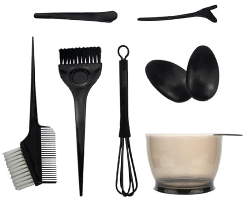 Mikinona Set para Teñir el Cabello 7 Piezas Negras Pincel, Cuenco y Peine, Kit de Herramientas para Coloración Profesional en Casa y Salón, Accesorios para Tinte y Aplicación Fácil