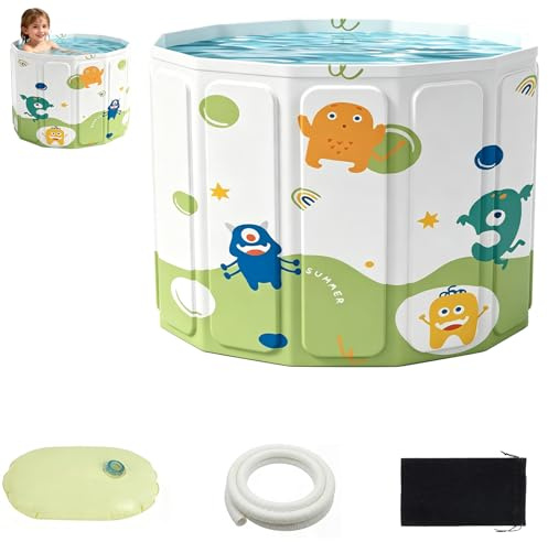 Baignoire pliable, avec sac de rangement et coussin d'eau gonflable, autoportante pour douche, bain chaud et bain de glace, évacuation de sol et latérale (40 x 55 x 55 cm pour enfants)