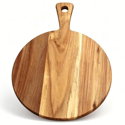 HSLXBY Tablas de Pizza, Tabla de madera para pizza de 40 cm, redonda y con asa ideal para pizza, pan y focaccia, y también para servir queso