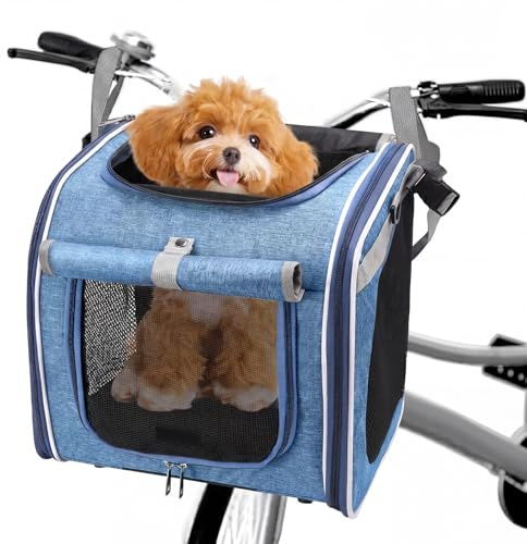 Cesta para Bicicleta para Perros, Mochila transportadora de Mascotas Transpirable y expandible de Tela Oxford con 4 Ventanas de Malla para Perros y Gatos pequeños.