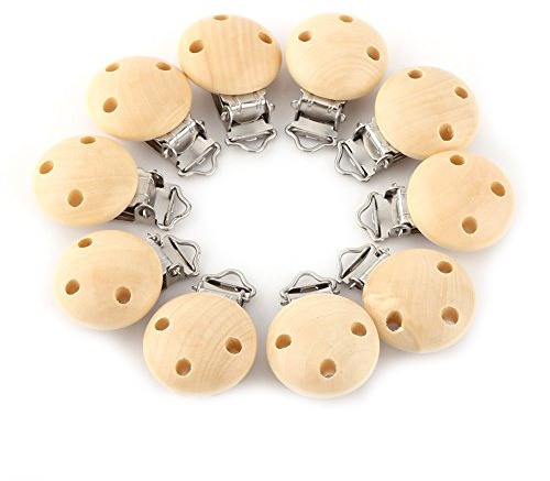 Cocoarm Pacifier Clip, Natural Wood Baby Pacifier Clip 10 Pack, Round 3 Hole Infant Nipple Clasps, Lightweight Easy to Clean, for Baby Soothing Craft Jewelry Clothing Use