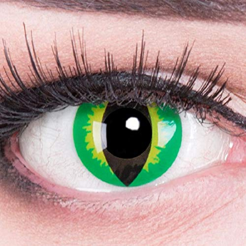 Farbige grüne Schlangenaugen Kontaktlinsen mit Stärke -4,00 crazy Kontaktlinsen crazy contact lenses Anaconda Schlangen grün 1 Paar. Mit Linsenbehälter! perfekt zu Halloween