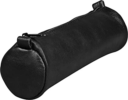 Clairefontaine 77019C Collezione Age Bag Astuccio piccolo rotondo in vero cuoio d'agnello nero - 18.5 cm x 4 cm (DIAM)