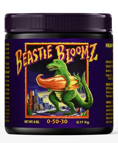 FoxFarm Beastie Bloomz Water Soluble Fertilizer for Mid-Flowering Stage, High Phosphorus Fertilizer 0-50-30, Supports Blossom Development, Easily Dilutes in Water, Ideal for Hydroponics & Soil, 6 oz