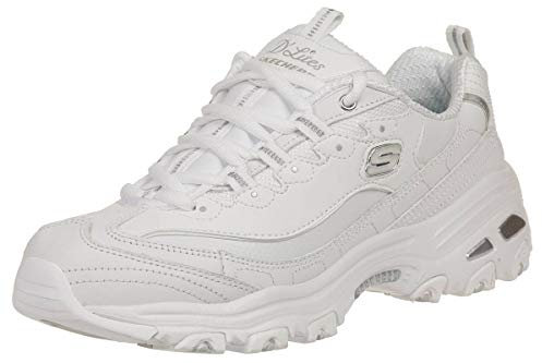 Skechers Damen D'lites Fresh Start Sneaker, White Leather Mesh Silver Trim L, 36 EU