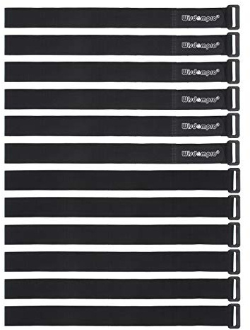 wisdompro 12 Pack 1 x 24 Inches Black Adjustable Reusable Cable Ties Straps, Fastening Releasable Hook and Loop Securing Straps Cinch Straps for Cable Tidy, Wire Management, Cord Organiser