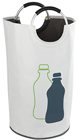 WENKO Flaschensammler Jumbo, 69 Liter, Flaschentasche mit dekorativem Aufdruck & Soft Grip Aluminium-Tragegriffe für einfachen Transport von leeren Flaschen, 100 % Polyester, 38 x 72 cm, Beige