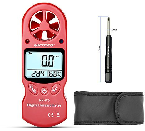NKTECH Anemómetro digital NK-W0 3 en 1 Mini portátil LCD Medidor de humedad de temperatura de viento con higrómetro multiusos Termómetro probador para windsurf, kite volar surf (rojo)