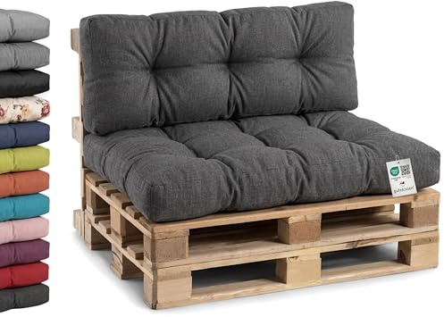 Gutekissen® Palettenkissen, Gartensofakissen, Gesteppte Kissen gefüllt mit granuliertem Poulirette-Schaum, viele Farben und Größen PPI (Sitzkissen 120x40, gesteppt Anthrazit)