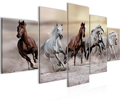 Runa Art Wandbilder Pferde 5 Teilig Bild auf Vlies Leinwand Deko Wohnzimmer Schlafzimmer Tiere Braun 014152a