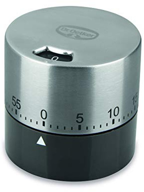 Dr. Oetker Mechanischer Kurzzeitmesser bis zu 60 min Exclusive, Küchenwecker aus Edelstahl, Timer funktioniert ganz ohne Batterie, (Farbe: Grau-Braun/Silber) Menge: 1 Stück