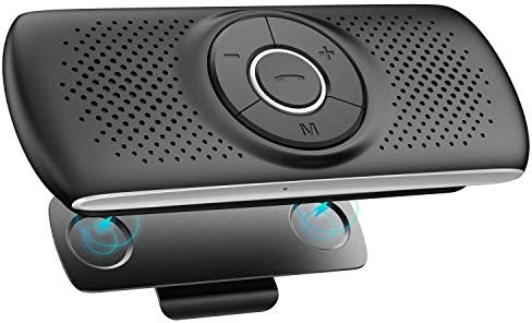 AGPTEK Vivavoce Auto Bluetooth 5.0 con Siri Assistente Comandi Vocali di Google Altoparlante Kit e Scheda TF Supporto per Aletta Parasole Connessione Automatica, Nero