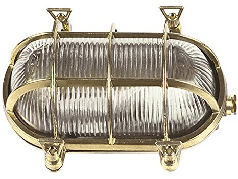 Licht-Erlebnisse Messinglampe mit Glas Schirm oval IP64 Maritim wetterfest SKIATHOS Außenleuchte Wand Haustür Terrasse