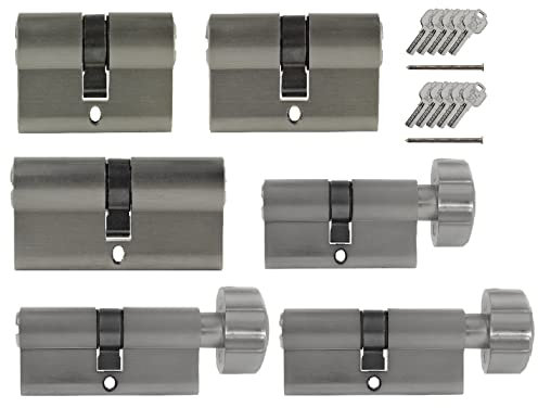 Set6 6x Zylinderschloss gleichschließend verschiedene Größen 1x70mm 1x 80mm 1x100mm/1x70mm 2x90mm mit Knauf inkl. 10x Schlüssel (mit Not- und Gefahrenfunktion)