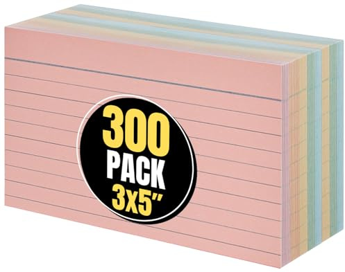 1InTheOffice 3x5 Ruled Index Cards, Assorted Pastel Colors, 300 Pack
