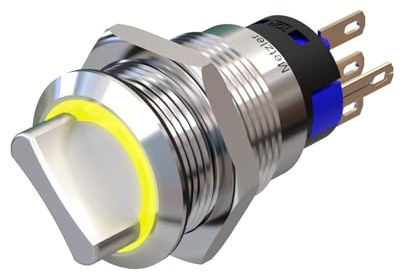 Metzler - Drehschalter 19mm - LED Ringbeleuchtung 230 V Gelb - IP50 IK10 - Edelstahl - Lötkontakte