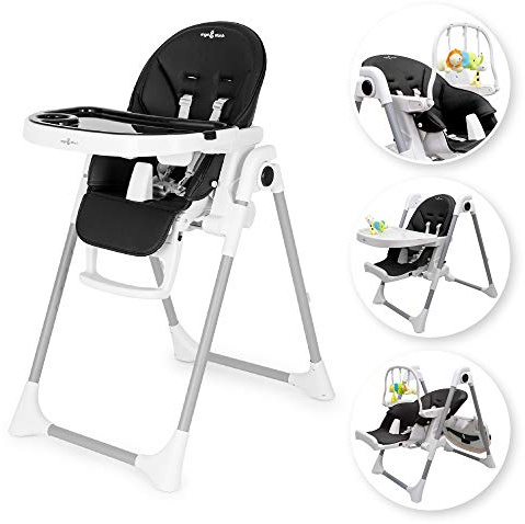 Engel & Storch Baby Hochstuhl TANELI Kinderhochstuhl Babystuhl mitwachsender Hochstuhl Verstellbar und Klappbar, Abnehmbares BPA-freies Tablett und inklusive Spielebogen - in der Farbe Schwarz