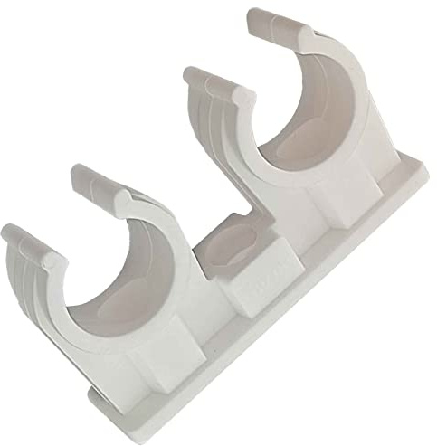 MegaHaustechnik 10 Stück Doppel-Rohrclips aus Kunststoff für Rohr-Außendurchmesser 12mm, mit Bohrung für Ansatzschraube, Halterung Befestigung Schellen weiß