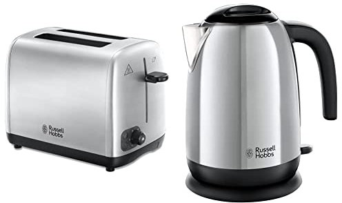Russell Hobbs 24081 Two Slice Toaster, Brushed Stainless Steel & 23911 Adventure Polished Stainless Steel Electric Kettle Open Handle, 3000 W, 1.7 Litre
