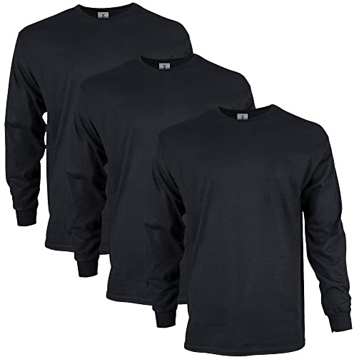 Gildan Men's Ultra Cotton Long Sleeve T-Shirt, Style G2400, Multipack, Black (3-Pack), Medium