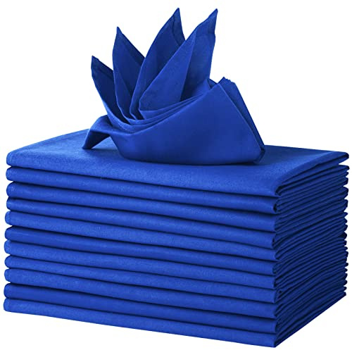 LEEWEITAS 12 Servietten aus Stoff, 100 % Baumwolle, 46 x 46 cm, waschbar und wiederverwendbar, weiche Stoffservietten für Partys, Hochzeiten (46 x 46 cm, blau)