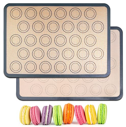 HOOMIL Backmatte, 2er Set Silikon Macarons Backmatte, 42x29.5cm, Rutschfeste, Antihafte, Wiederverwendbar Backunterlage für Makronen Kekse Brot Fondant Gebäck