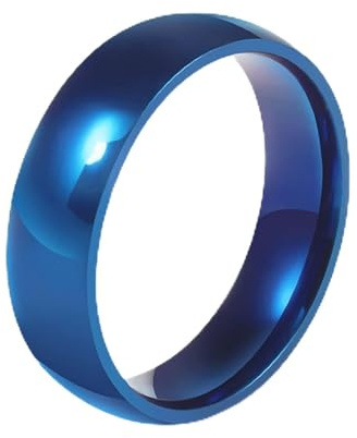 Bishilin Damen Herren Ringe Edelstahl, Ringe mit Gravur Personalisiert 6MM Hochglanzpoliert Bandring Unisex Ring Blau Freundschaftsringe Größe 62 (19.7)