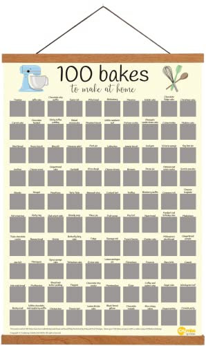 Crumbs by Collette 100 Bakes Scratch Off Poster - a Bucket List for Home Bakers - A3 (297 x 420 mm) with 12 Magnetic Hanger