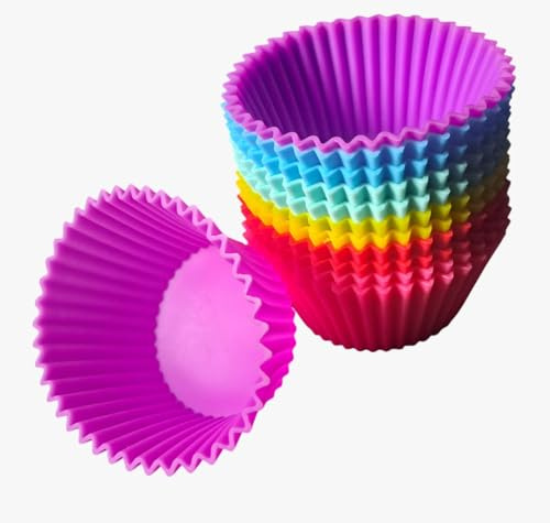 Silicone Baking Cup Cake Cases, 12-Pack, Reusable, Dishwasher Safe, Non Stick, Easy Clean, Food Grade Silicone Cupcake Liners, Muffin Cases for Baking