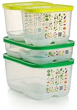 Tupperware FridgeSmart 4pc Starter Set - Includes 2x Small Deep (1.8L), 1x Medium (1.8L) and 1x Medium Deep (4.4L) - Keeps Food Fresher For Longer - Stackable for Easy Organisation - Tubs with Lid