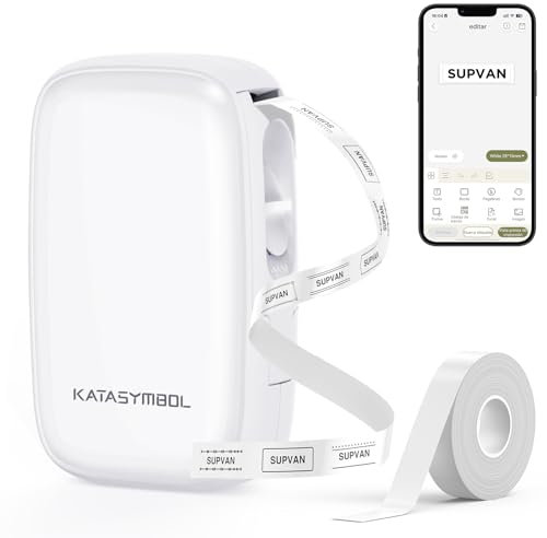 SUPVAN E16 Bluetooth ladbares Etikettiergerät mit 1 Rolle 15 mm x 6 m langlebig Etikett (Automatische Größenerkennung) für das Home-School-Büro, weiß