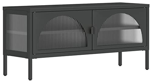 vidaXL TV Schrank, Fernsehschrank mit viel Stauraum, Lowboard für Wohnzimmer Fernseher, HiFi Schrank TV Möbel Fernsehtisch, Schwarz Glas Stahl