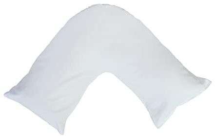 V Shaped Pillow with Free Thermal/Flannel V Pillowcase 100% Brushed Cotton Pillowcase Soft Warm Cosy ideal for Back & Neck Support, Maternity & Nursing Use Extra Filled Pillow 74 x 34cm (White)
