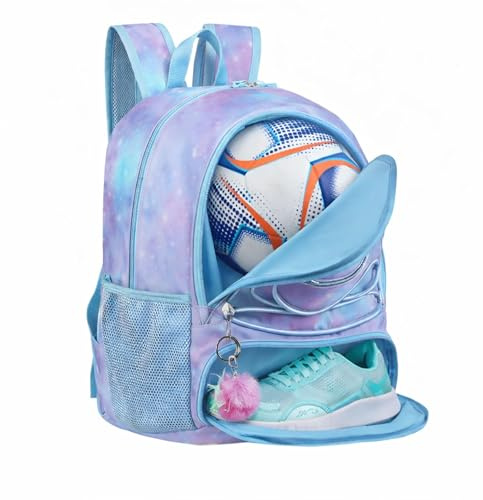 Soccer Ball Bag Backpack for Women with Ball & Shoes Compartment 32L Capacity Lightweight Breathable Girls Basketball Bag Backpack Fit Volleyball Football Sports Travel School Gym Starry Purple